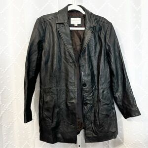 🪩 256. WORTHINGTON women’s black lambskin leather jacket blazer Large *flawed